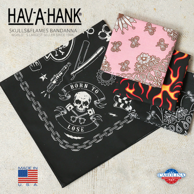 【即日出荷対応】【ネコポス便対応】HAV-A-HANK ハバハンク MADE IN U.S.A. SKULLS&FLAMES BANDANNA スカルス&フレームス バンダナ【T】