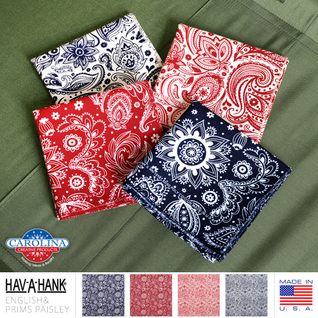 ★カートで割引対象品★【即日出荷対応】【ネコポス便対応】HAV-A-HANK ハバハンク MADE IN U.S.A. ENGLISH PRIMS ペイズリーバンダナ ハンカチ チーフ【T】