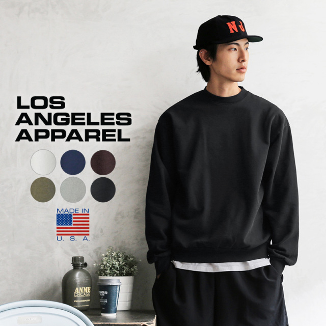 LOS ANGELES APPAREL ロサンゼルスアパレル HF07GD 14oz ガーメントダイ ヘビーフリース クルーネック プルオーバー スウェットシャツ MADE IN USA【T】