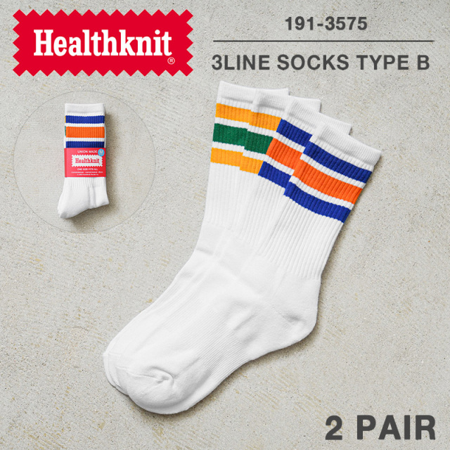 ★カートで割引対象品★【即日出荷対応】Healthknit ヘルスニット 191-3575 配色3本ラインB ソックス 2足セット【T】