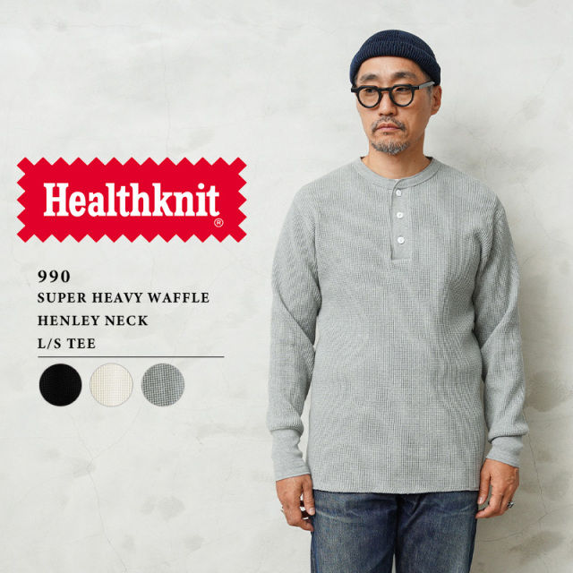 ★カートで割引対象品★【即日出荷対応】Healthknit ヘルスニット 990 スーパーヘビーワッフル ヘンリーネック ロングスリーブ Tシャツ【T】