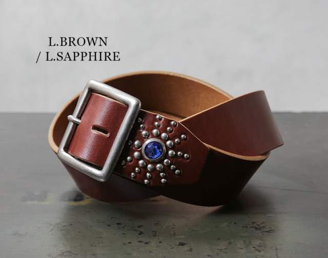 新品 HTC エイチティーシー レザー スタッズベルト 茶 90 ライン  