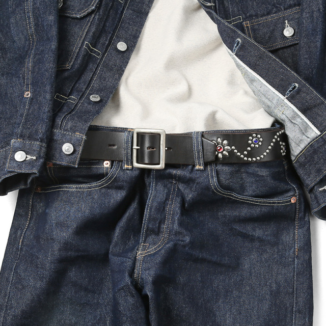 HTC エイチティーシー FLOWER 1.75 カウレザー スタッズベルト 