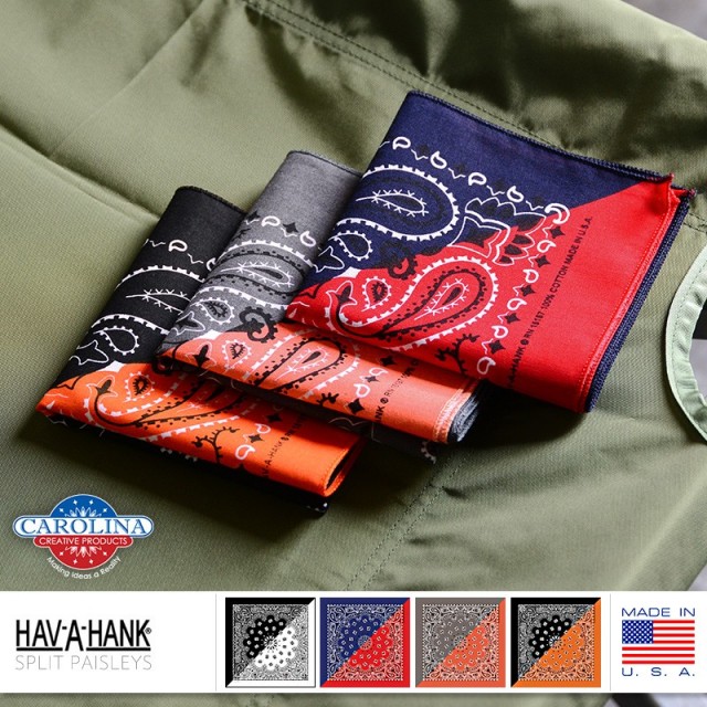 ★カートで割引対象品★【即日出荷対応】【ネコポス便対応】HAV-A-HANK ハバハンク MADE IN U.S.A. SPLITS ペイズリーバンダナ 4色【T】