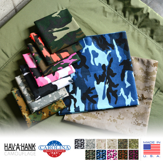 ★カートで割引対象品★【即日出荷対応】【ネコポス便対応】HAV-A-HANK ハバハンク MADE IN U.S.A. CAMOUFLAGE バンダナ 11色【T】