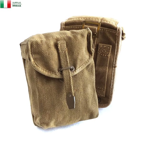 実物 イタリア軍 コットンキャンバス ベルトポーチ USED ミリタリー マガジンポーチ【キャンペーン対象外】【T】