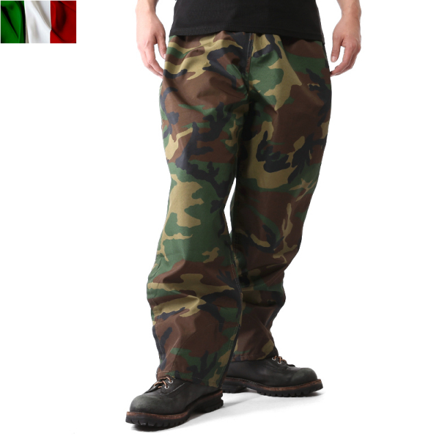 実物 イタリア軍ウォータープルーフ パンツ ウッドランド迷彩ミリタリーファッション 軍パン 軍服【キャンペーン対象外】【T】