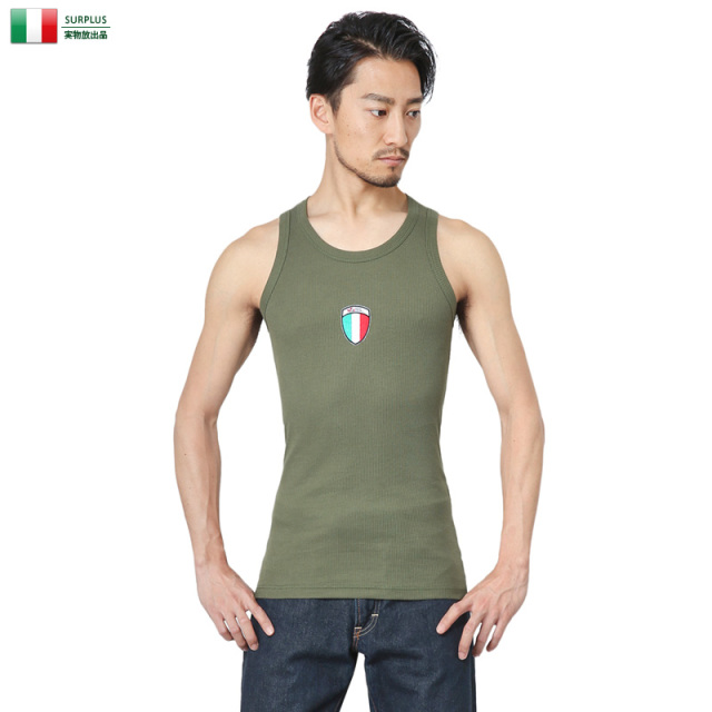 【ネコポス便対応】実物 新品 イタリア軍 A.M.I エンブレム リブ タンクトップ オリーブ ミリタリーファッション 軍服【キャンペーン対象外】【T】