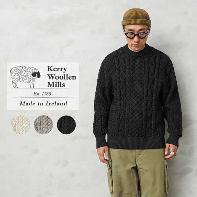 ★カートで割引対象品★【即日出荷対応】KERRY WOOLLEN MILLS ケリーウーレンミルズ KW-0054 アランケーブル クルーネック セーター RELAX MADE IN IRELAND【Sx】【T】