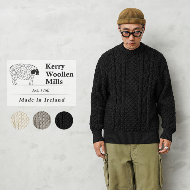 【即日出荷対応】KERRY WOOLLEN MILLS ケリーウーレンミルズ KW-0054 アランケーブル クルーネック セーター RELAX MADE IN IRELAND【Sx】【T】