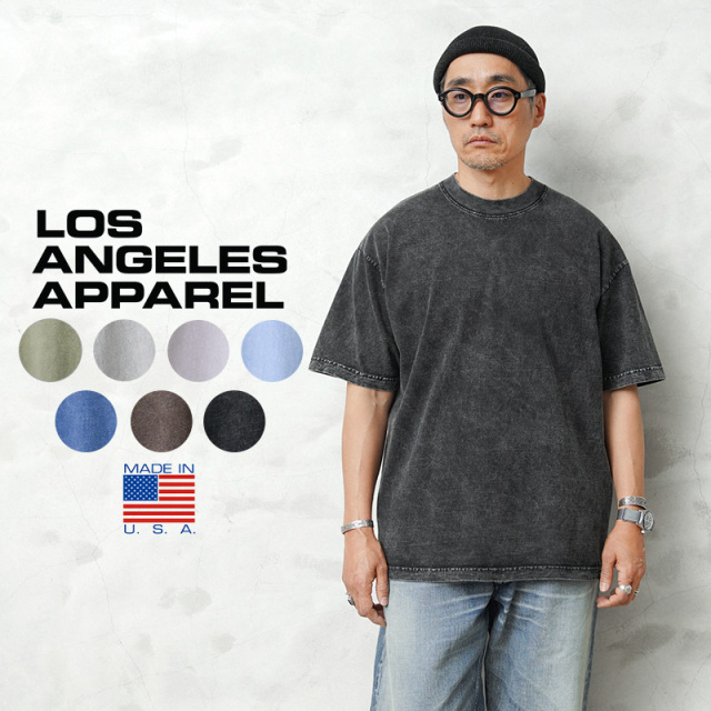 【即日出荷対応】LOS ANGELES APPAREL ロサンゼルスアパレル L-1801MW 6.5oz ガーメントダイ ショートスリーブ クルーネックTシャツ ミネラルウォッシュ MADE IN USA【T】