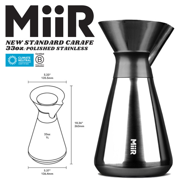 【8月25日前後で発送予定】MiiR ミアー New Standard Carafe Polished Stainless スタンダード カラフェ ポリッシュ ステンレス 33oz（1L）【キャンペーン対象外】【R】