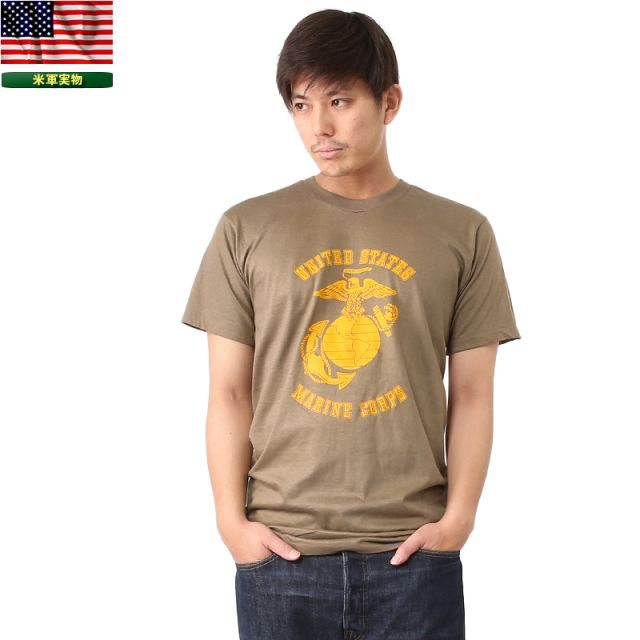 実物 新品 米軍 USMC プリントTシャツ ブラウン 米軍放出品ミリタリーファッション 軍服【キャンペーン対象外】【T】