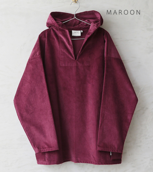 Newlyn Smocks ニューリンスモック フィッシャーマンズ フーディースモック Vネック コーデュロイ MADE IN UK【T】｜ワーク ジャケット アウター トップス プルオーバー フード付き おしゃれ ブランド 大きいサイズ 長袖 Newlyn Smocks ニューリンスモック フィッシャーマンズ フーディー