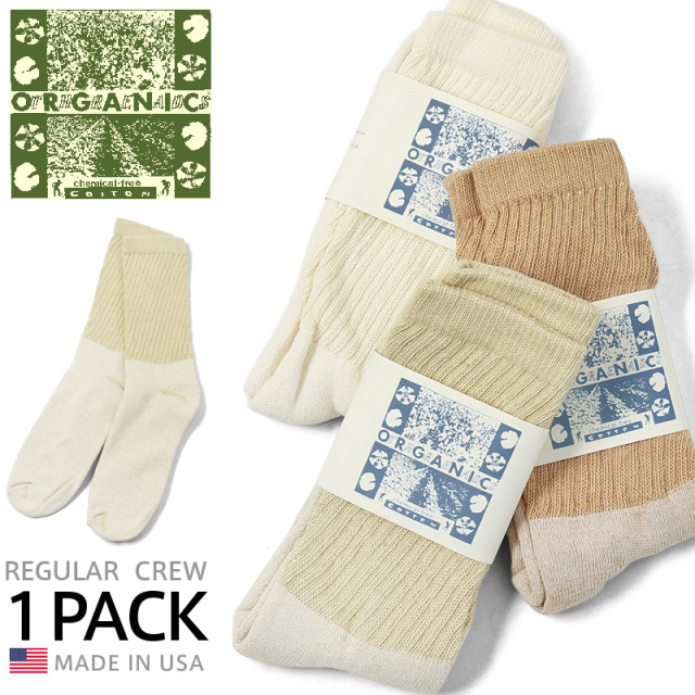 ★カートで割引対象品★【ネコポス便対応】ORGANIC THREADS オーガニックスレッズ オーガニックコットン REGULAR CREW ソックス 1PACK MADE IN USA 靴下【T】