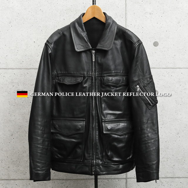 ドイツ警察 ブラック レザージャケット リフレクターバックロゴ 