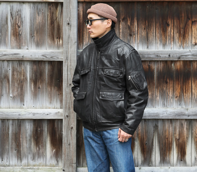 ドイツ警察 ブラック レザージャケット リフレクターバックロゴ  