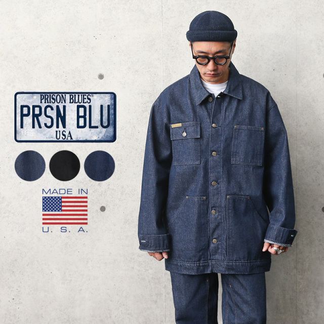 ★カートで割引対象品★【即日出荷対応】PRISON BLUES プリズンブルース PRBS199 YARD COAT（ヤード コート）デニムカバーオール MADE IN USA  14.75oz【T】