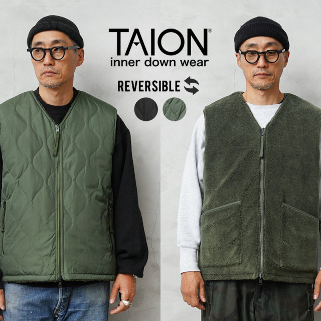 【即日出荷対応】TAION タイオン TAION-R001BML-1 MILITARY LINE リバーシブル Vネック ボア ベスト【F5】【Sx】【T】