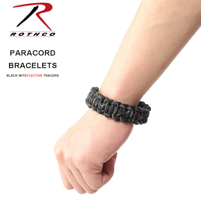 ★カートで割引対象品★ROTHCO ロスコ パラシュートコード ブレスレット BLACK W/REFLECTIVE TRACERS【T】