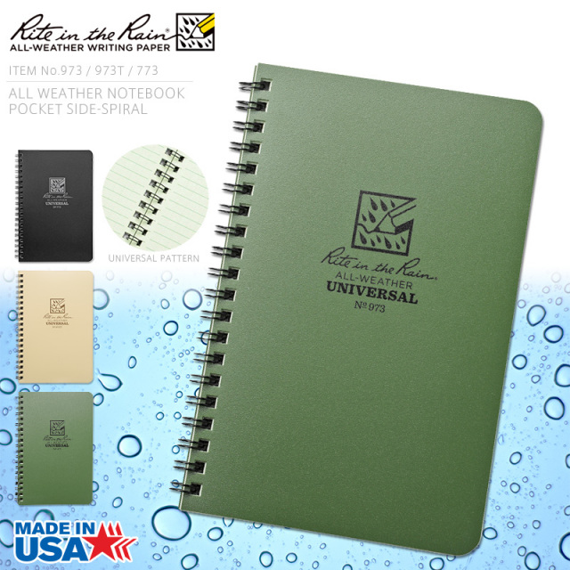 ★カートで割引対象品★【即日出荷対応】【ネコポス便対応】Rite In the Rain ライトインザレイン 米軍使用 ALL WEATHER NOTEBOOK POCKET SIDE-SPIRAL 防水タクティカルノートブック（973,973T,773）【T】