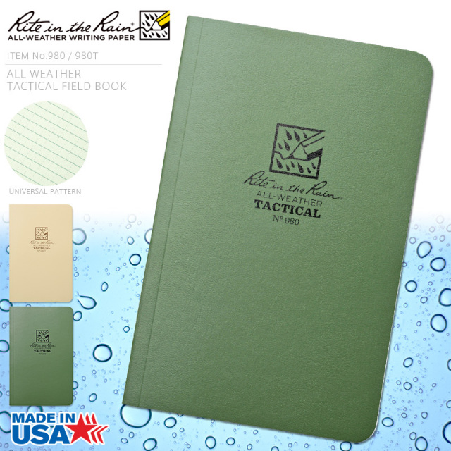★カートで割引対象品★【即日出荷対応】【ネコポス便対応】Rite In the Rain ライトインザレイン 米軍使用 ALL WEATHER FIELDBOOK 防水タクティカルフィールドブック（980,980T）【T】