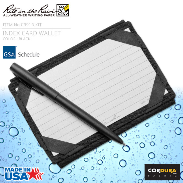 ★カートで割引対象品★【即日出荷対応】Rite In the Rain ライトインザレイン 米軍使用 INDEX CARD WALLET 防水タクティカルカードウォレット BLACK（C911B-KIT）【T】
