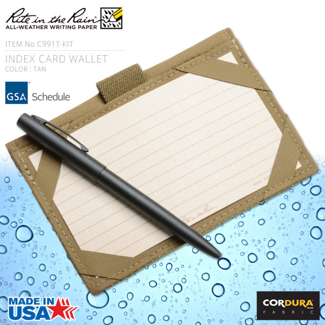 ★カートで割引対象品★【即日出荷対応】Rite In the Rain ライトインザレイン 米軍使用 INDEX CARD WALLET 防水タクティカルカードウォレット TAN（C911T-KIT）【T】