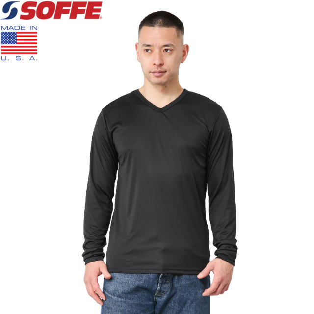 ★カートで割引対象品★【即日出荷対応】【ネコポス便対応】SOFFE ソフィー 1538MU MADE IN USA POLY BASE LAYER V-NECK ロングスリーブ Tシャツ ミリタリーファッション【T】