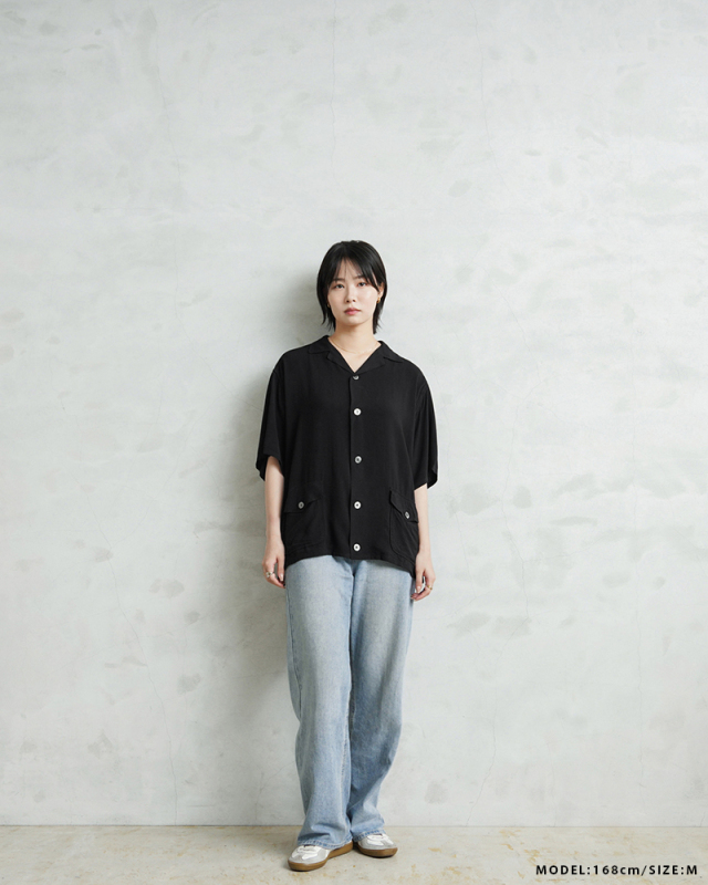 waiper × towncraft別注　レーヨンビーチシャツ　M ブラック TOWNCRAFT WAIPER×TOWN CRAFT TC25S013WP Rayon Beach Shirts