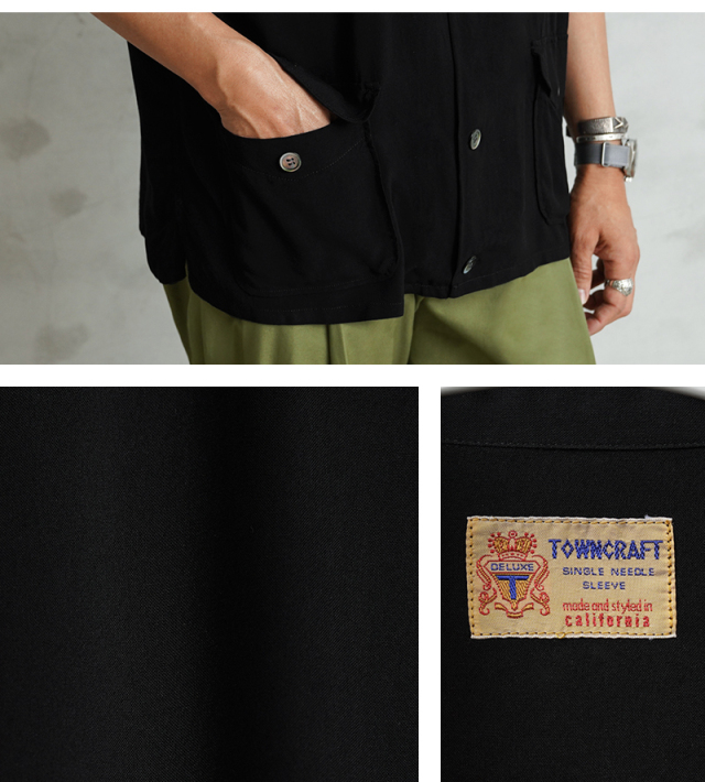 waiper × towncraft別注　レーヨンビーチシャツ　M ブラック WAIPER×TOWN CRAFT TC25S013WP Rayon Beach Shirts レーヨン