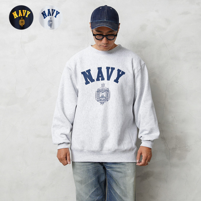 ★カートで割引対象品★USNA（アメリカ海軍兵学校）オフィシャルライセンス HEAVY WEIGHT クルーネックスウェット カレッジロゴプリント USNA-014【T】