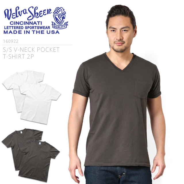 ★カートで割引対象品★Velva Sheen ベルバシーン 160922 S/S Vネック ポケットTシャツ 2枚組【T】