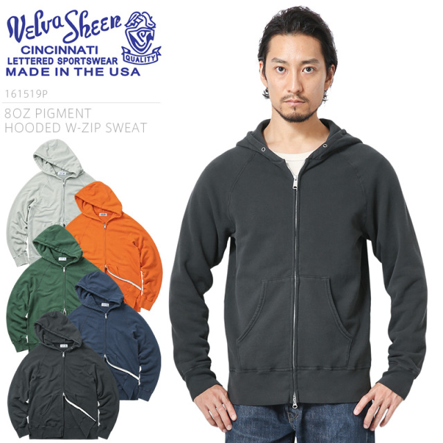 ★カートで割引対象品★Velva Sheen ベルバシーン 161519P MADE IN USA 8oz PIGMENT ダブルジップ スウェットパーカー【T】