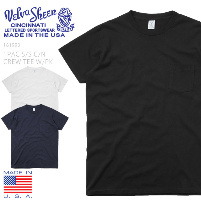 ★カートで割引対象品★【即日出荷対応】Velva Sheen ベルバシーン MADE IN USA 161993 1PAC S/S C/N CREW TEE 半袖 クルーネックポケットTシャツ【T】