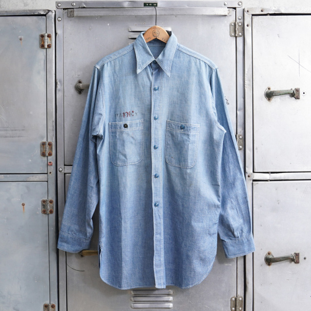 1940s U.S. NAVY Chambray ユーティリティシャツ about Lサイズ【T】【キャンペーン対象外】