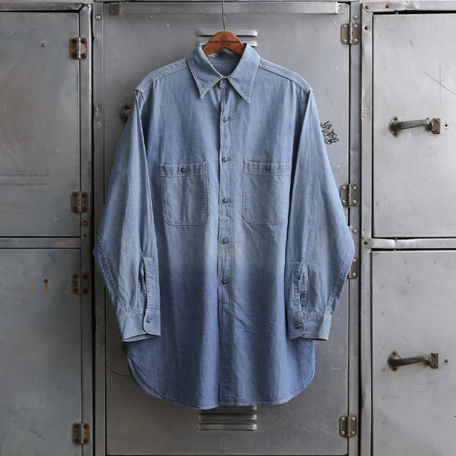 1940s U.S. NAVY Chambray ユーティリティシャツ  サイズ15 harf【T】【キャンペーン対象外】