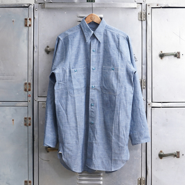 1940s U.S. NAVY Chambray ユーティリティシャツ DEADSTOCK 14サイズ【T】【キャンペーン対象外】