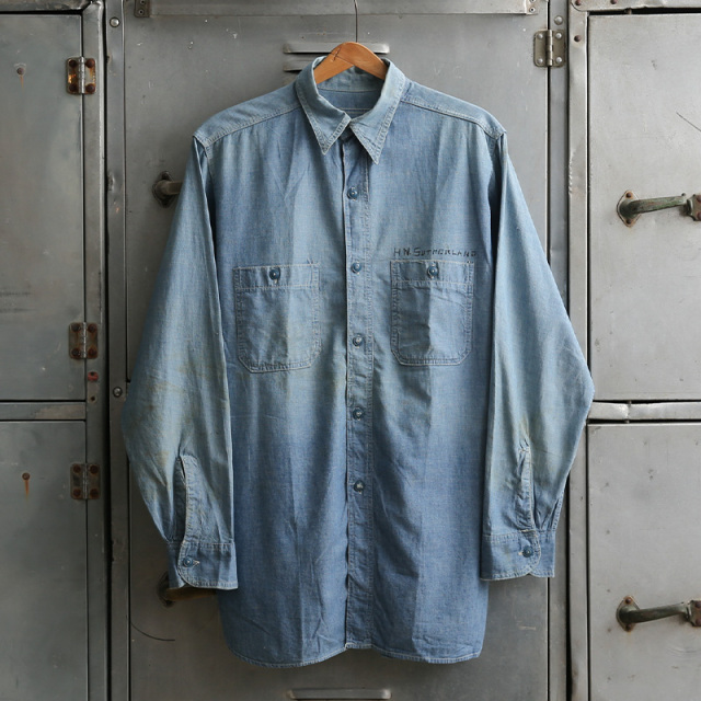 1940s U.S. NAVY Chambray ユーティリティシャツ Stencil サイズ15【T】【キャンペーン対象外】