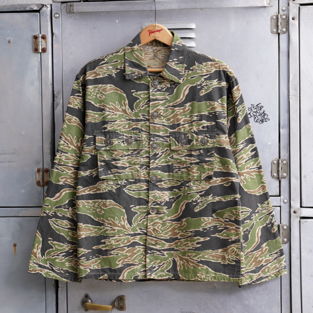 1960s Vietnam Tiger Stripe カモ コンバットシャツ aboutMサイズ【T】【キャンペーン対象外】