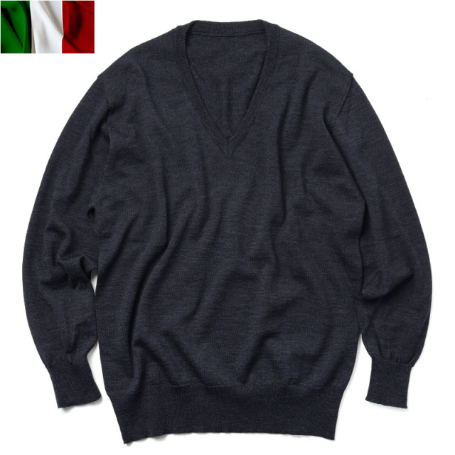実物 新品 イタリア軍 カラビニエリ Vネックセーター チャコール ミリタリーファッション 軍服【キャンペーン対象外】【T】