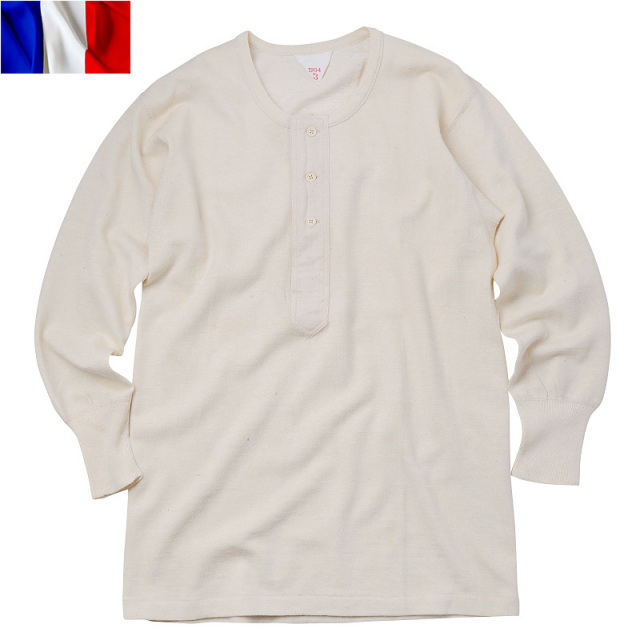 100％本物保証！ フランス軍 1950'S ミリタリー 軍放出品 Tシャツ ヘンリーネック トップス