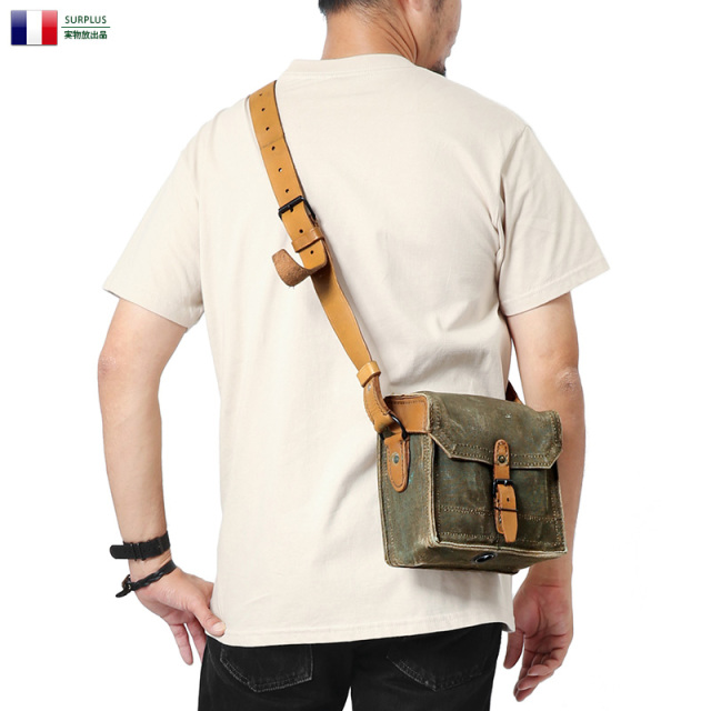 フランス軍 キャンバス レザー ショルダーバッグ 軍放出品 通販  