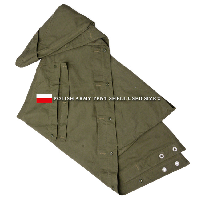 ☆今だけ15%OFF☆実物 USED ポーランド軍 テントシート テントシェル OLIVE サイズ2【キャンペーン対象外】 ミリタリー 軍幕【T】