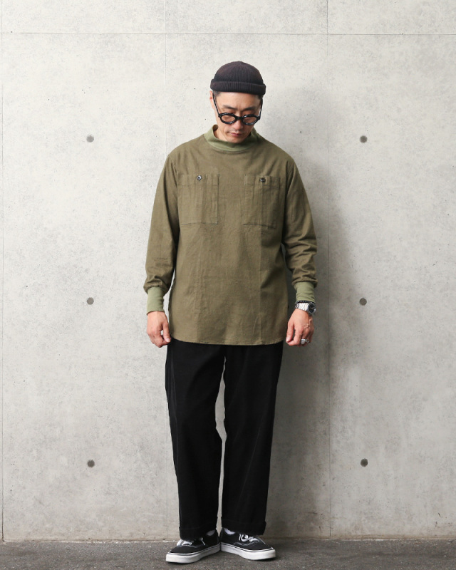 USED ハンガリー軍 フランネル プルオーバー モックネックシャツ