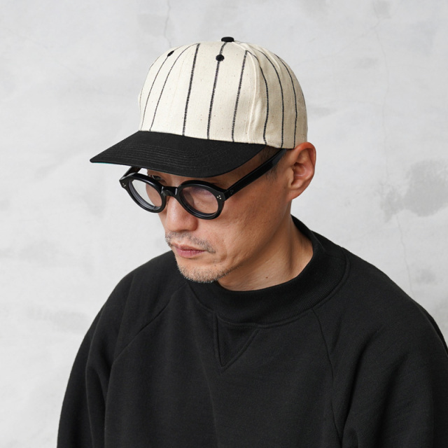 デッドストック 90s ユーロビンテージ ストライプ ベースボールキャップ NATURAL×BLACK【キャンペーン対象外】【I】