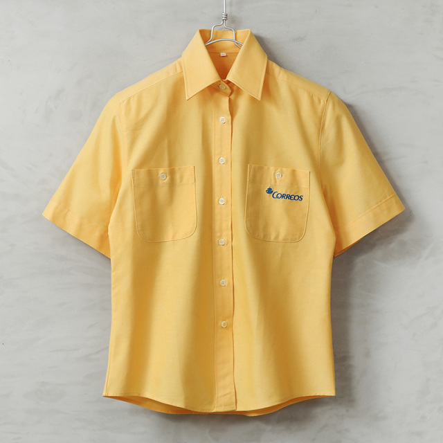 実物 新品 デッドストック スペイン Correos コレオス ショートスリーブ ボタンダウンシャツ レディース イエロー【キャンペーン対象外】【I】ミリタリー