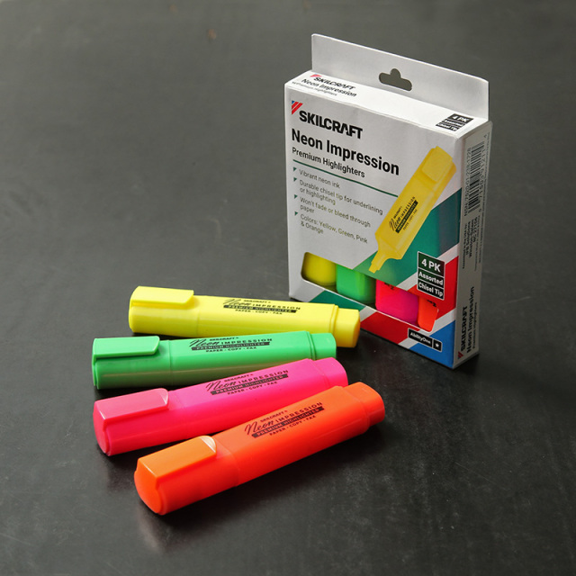実物 新品 デッドストック 米軍 SKILCRAFT社製 ネオンインプレッション プレミアム 蛍光ペン（4色1セット）【キャンペーン対象外】【I】