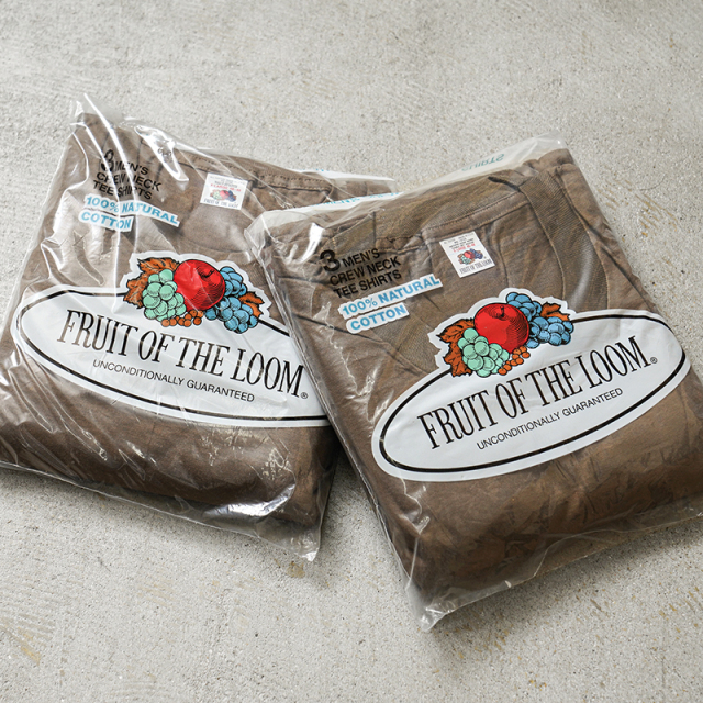 実物 新品 デッドストック 米軍 1980s FRUIT OF THE LOOM製 BDU / DCU ユニフォーム Tシャツ BROWN 3PACS【キャンペーン対象外】【I】ミリタリー