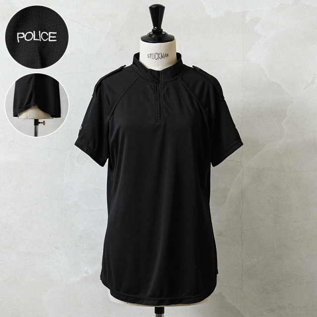 実物 USED イギリス警察 レディース クールマックス BLACK POLICE ショートスリーブ ハーフジップ シャツ ラウンドヘム 刺繍あり【#6】【キャンペーン対象外】【I】